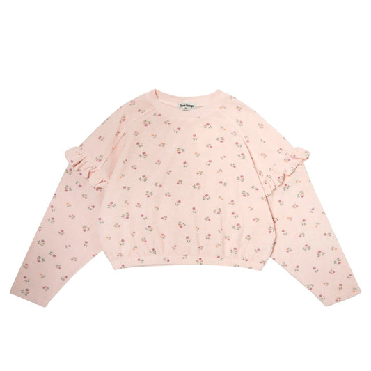 FLOWER PRINTED TERRY RUFFLE SWEATSHIRT