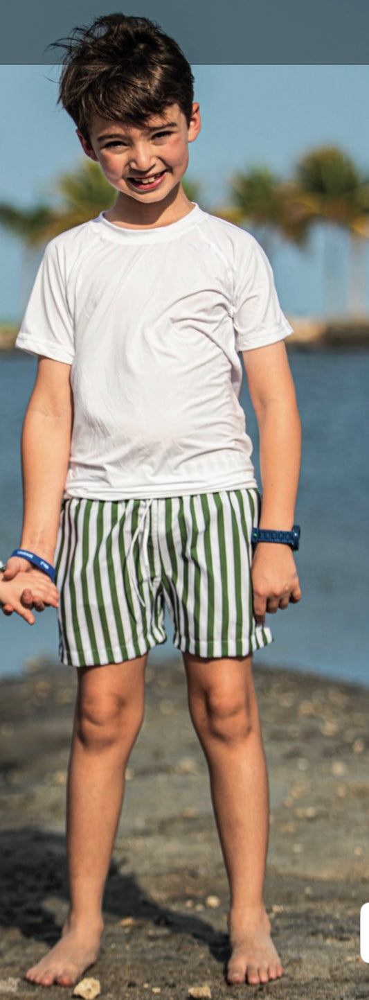 Green Striped Swim Set